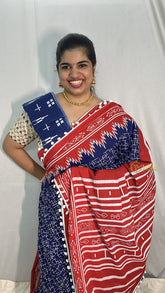 Vriksham Ink Blue Cotton Mulmul Saree With Pom Pom Lace-VS4426